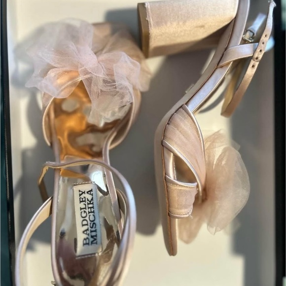 Badgley Mischka Strappy Heels with Tulle Bow - Picture 3 of 5